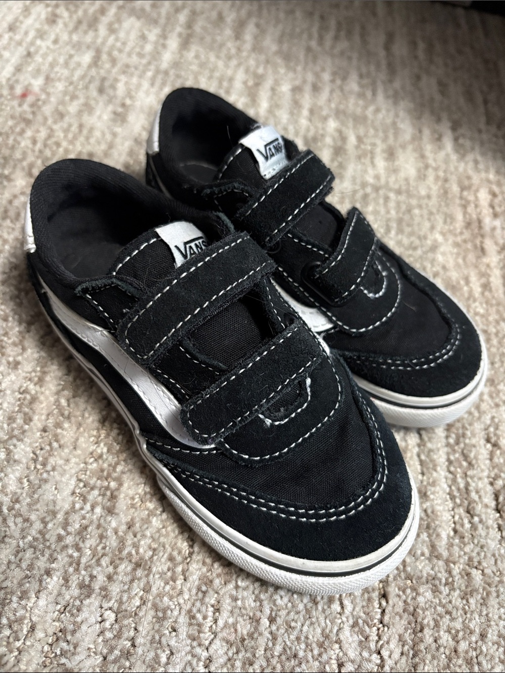 Vans Kids Black & White Velcro Skate Sneakers - Picture 1 of 4